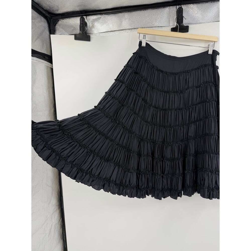 WD-NY Womens 100% Silk A-line Knee Length Skirt Sz 6 Black Ruffle Witchy Goth - Picture 3 of 9